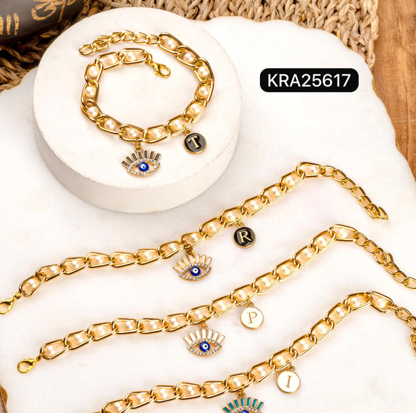 Trendy Metal & Pearl Personalised Bracelet with Evil Eye Charm
