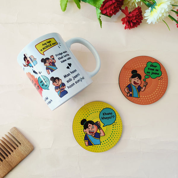Mother's Day Gift Set – Quirky Ceramic Mug with Tea Coasters for Mom